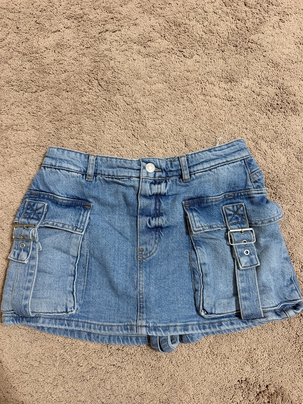 We The Free Light Blue Denim Cargo Skort
